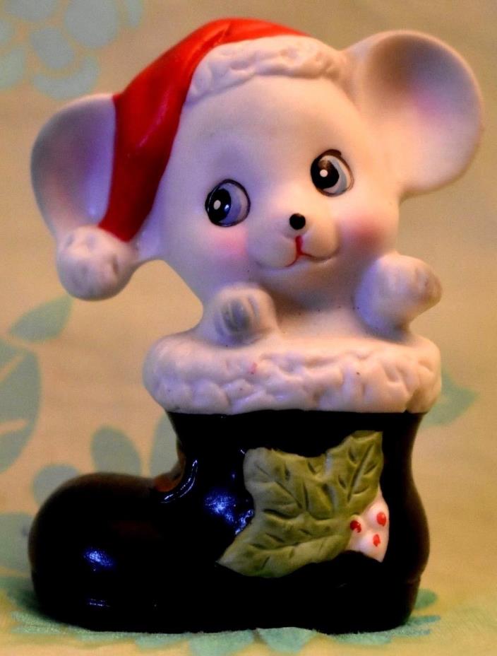 Homco Mouse in Boot figurine numbered Black white red green Christmas Home Inter