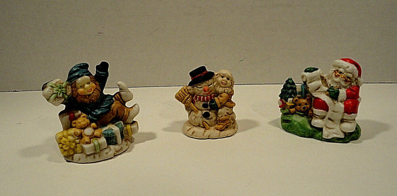 Christmas Figurines Santa Snowman and Elf Set of Three