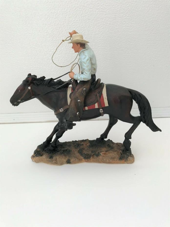 In Hot Pursuit Home Interiors Horse & Cowboy with Lariat Roping 2002 Resin