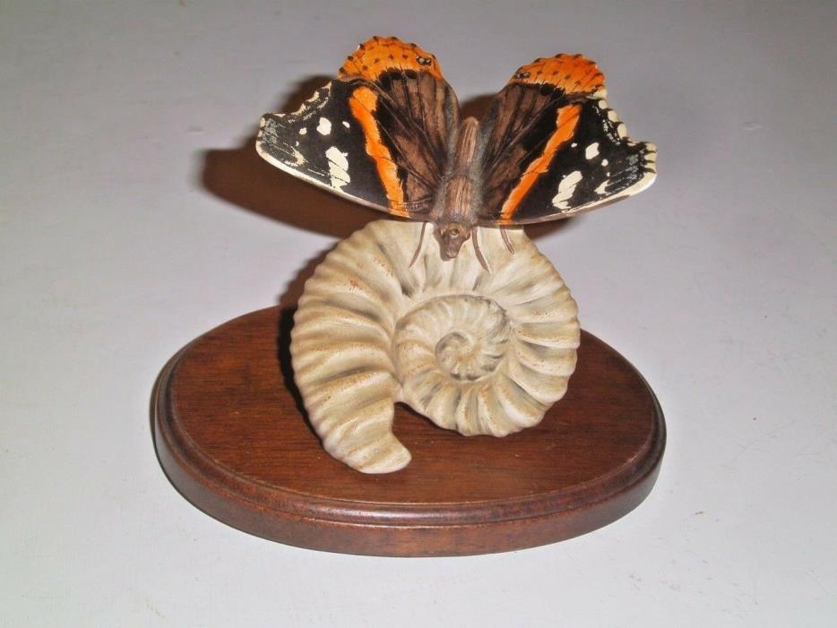 Goebel Red Admiral Vulcan Butterfly on Sea Shell w|Stand #35008 TMK 6 W. Germany