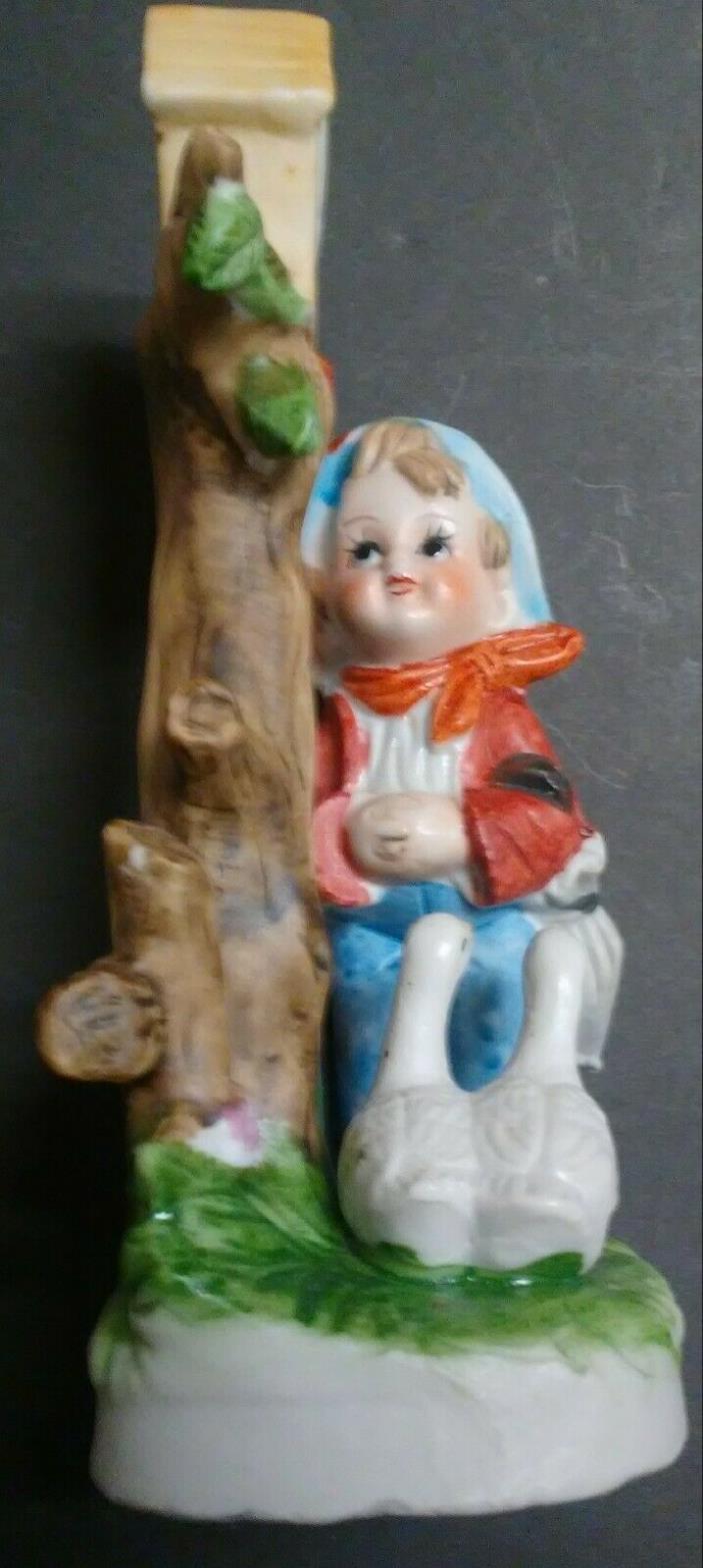 Vintage: Hummel like Boy with Ducks next to Peach tree and Bird nest figurine.