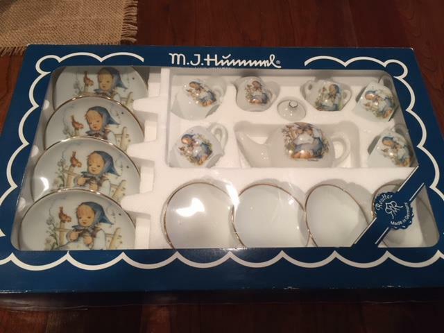 MJ Hummel Childs Porcelain Tea Set He Loves Me in Original Box  All Pieces