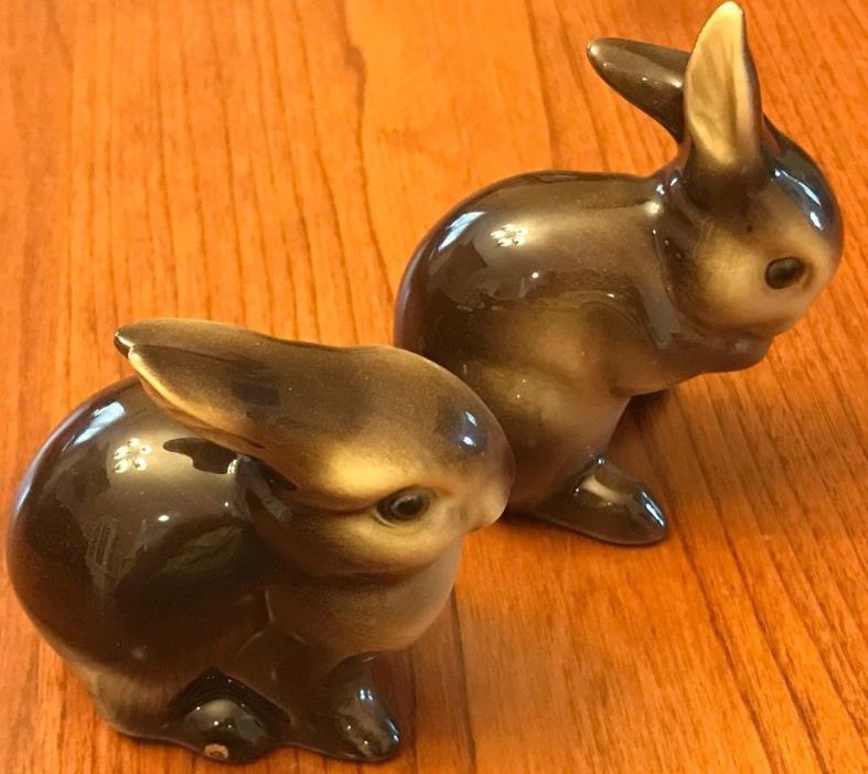 Set of 2 Vintage Goebel Brown Bunny Rabbit Figurines Stamped West Germany