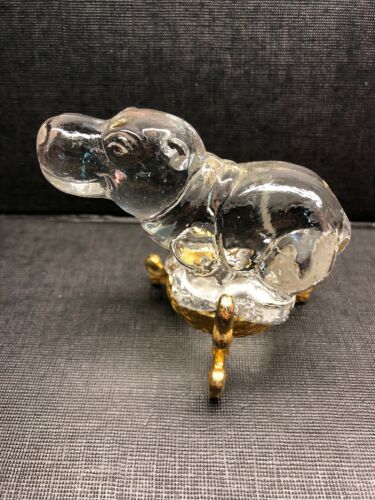 Vintage SMALL GOEBEL CRYSTAL ART GLASS FIGURINE Hippopotamus 1979 Germany