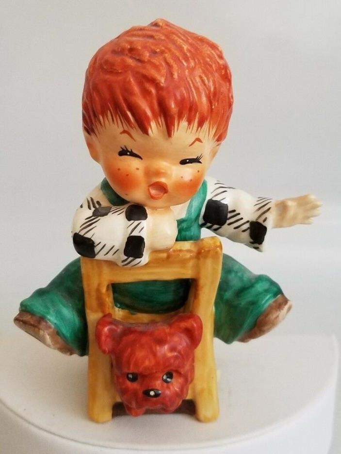 GOEBEL REDHEAD BOY IN CHAIR W/ DOG FIGURINE -  TITLED 