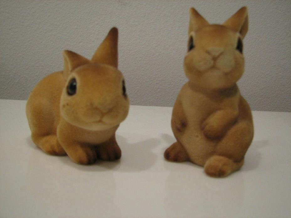 2 Vintage Bunny Rabbits Flocked Easter Japan George Good / Josef Original