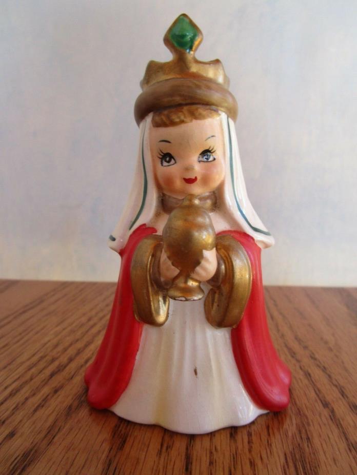 Vintage Josef Originals Nativity Wiseman King Bearing Gift Red, White & Green