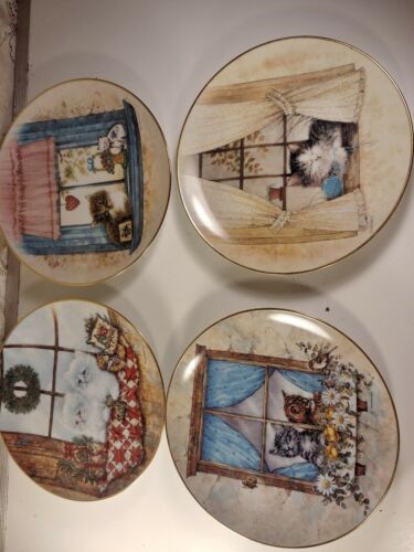 Knowles 8in Cat Plates Collectors 1990s Giordano Art Lotx4