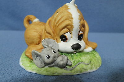 Vintage Lefton China Hand Painted Figurine Cocker Spaniel Puppy Dog Mouse #1316