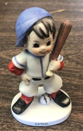 vtg Lefton porcelain China APRIL BIRTHDAY BOY Baseball Player Figurine topper