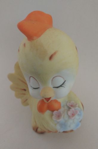 Lefton Chick Figurine Chicken With Flower Basket 1991