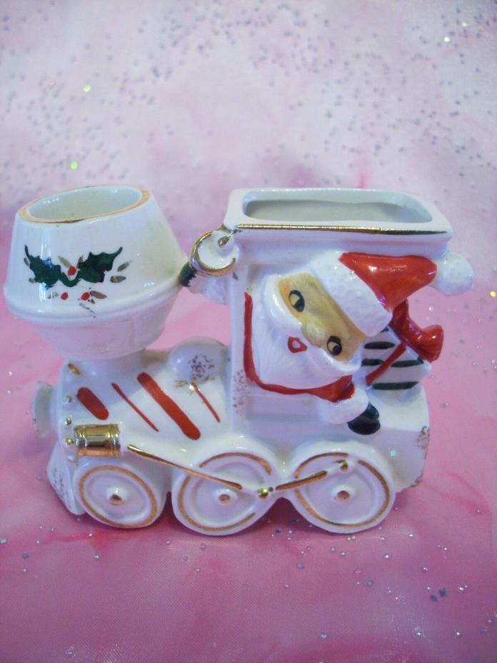 *SUPER RARE VTG* Japan Christmas Santa Train Engine Candle Holder w/ Bell & Gift