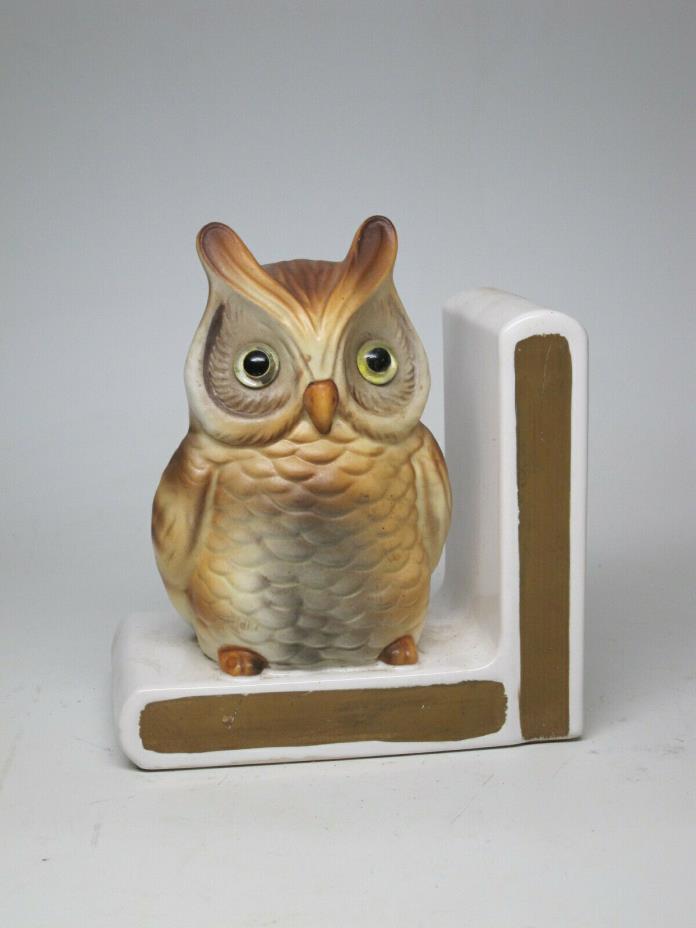 Vintage Lefton Owl book end Ceramic Figurine Retro Mid Century Modern Gold White