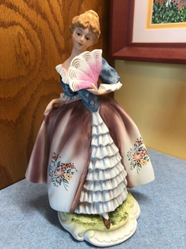 Lefton China Colonial Woman Bisque Hand Painted Figurine #KW8016 holding Fan 8