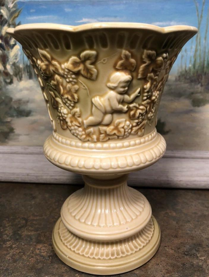 Parma Vase Pedestal Vase Cherub Grapes Yellow Green A500 6 3/8” Tall