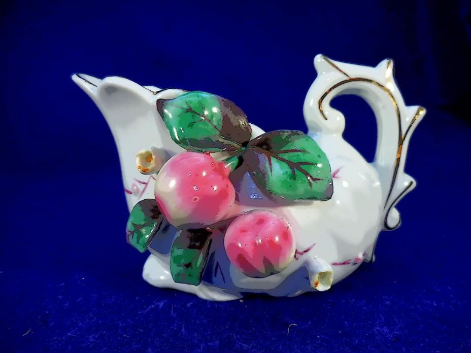 JAPAN CREAMER WITH APPLIED FRUIT AND FLOWERS, JAPAN 4 3/4