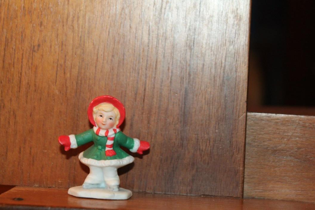 Lefton Christmas Figurine Porcelain 1980's Young Girl Skating Ice Skater 06551