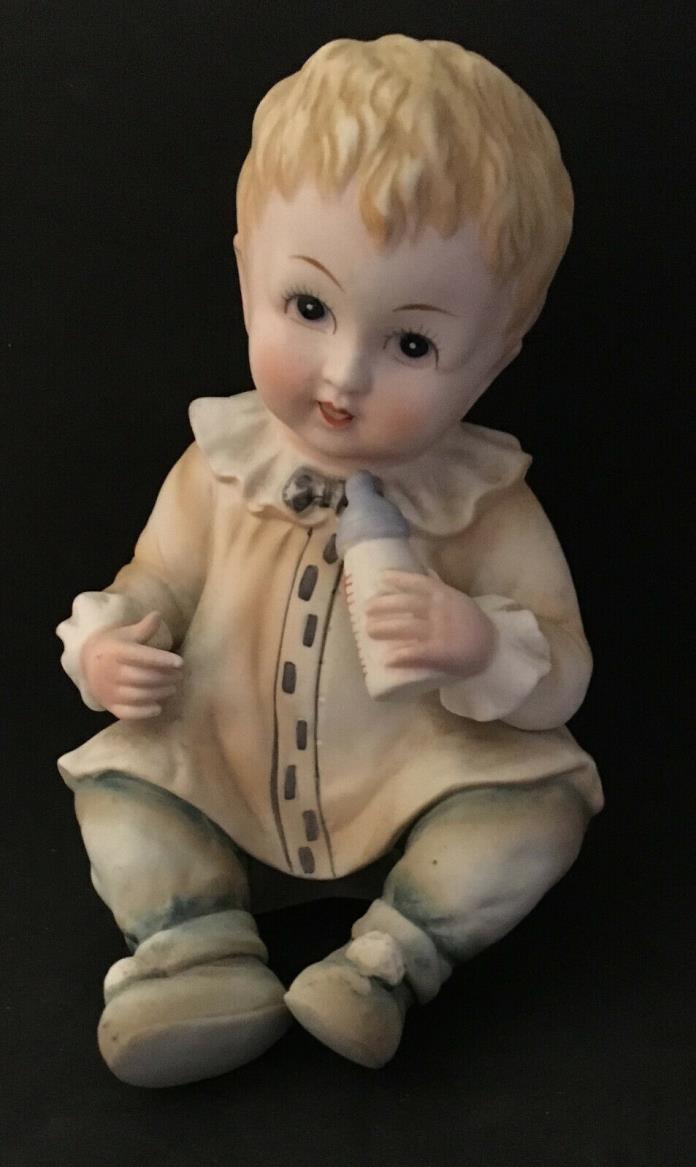 Vintage Bisque Porcelain Lefton  Piano Baby Boy with Bottle Figurine KW 1927