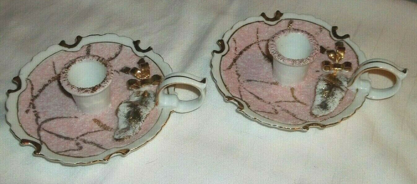 2,Lefton,1950's,Ring Finger,China,Candle,Holders,Excellent Condition!