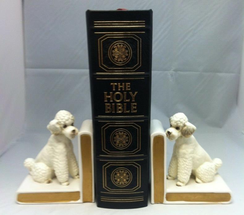 RARE Pair (2) of Vintage LEFTON Pottery White POODLE Bookends RARE RARE