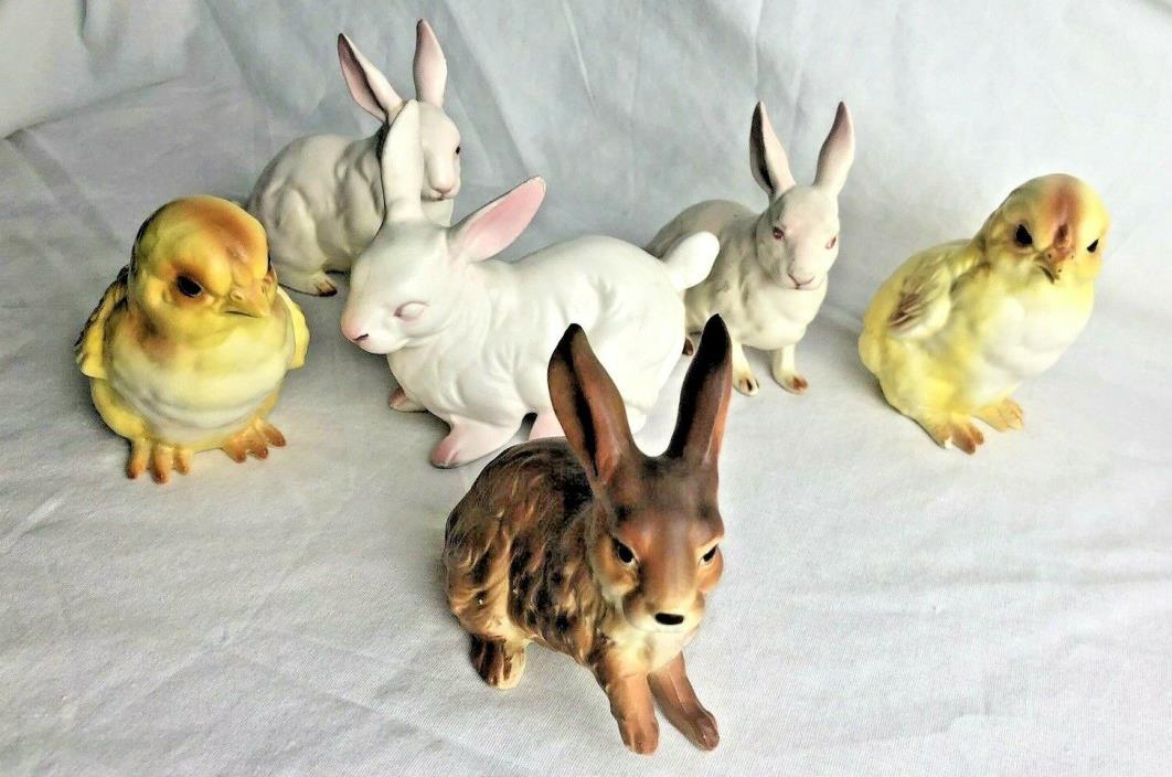 LOT (6) LEFTON vintage PORCELAIN RABBITS Easter Bunnies Chicks