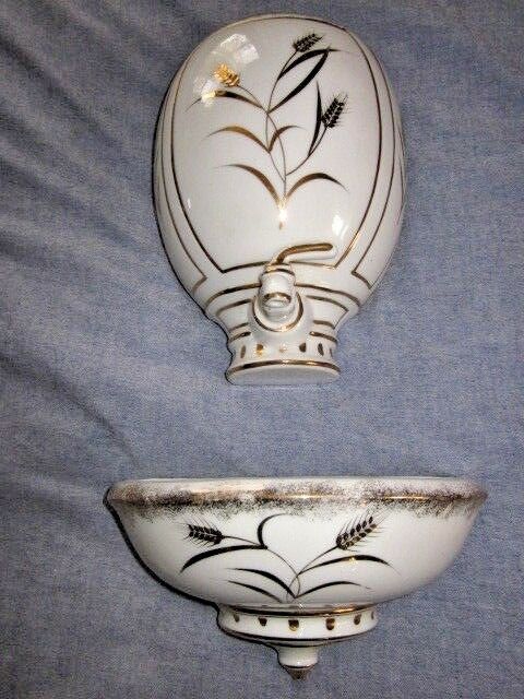 LEFTON WALL POCKET PLANTER GOLDEN WHEAT 22 KT TRIMMED HAND PAINTED