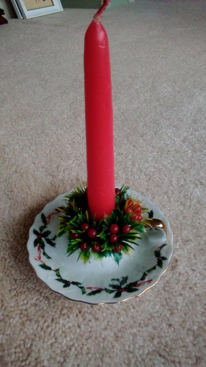 Lefton Christmas Candle Holder with Candle