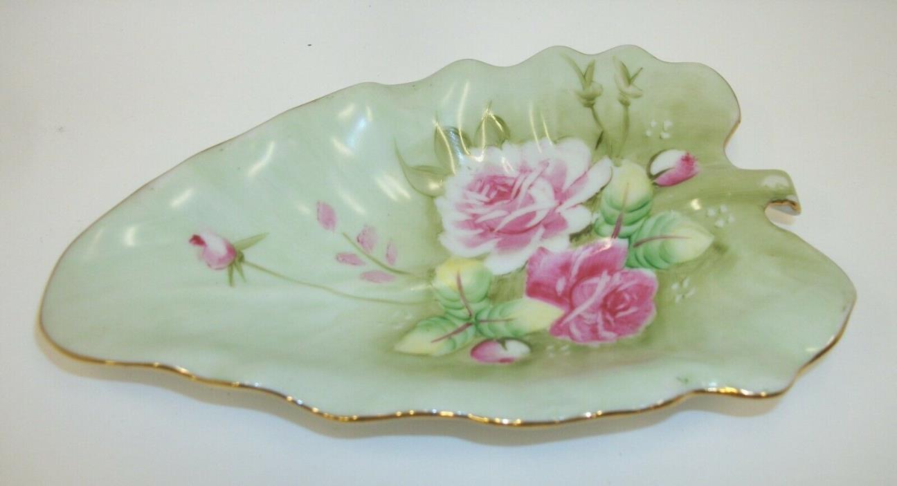 Lefton Heritage Rose 1860 Hand Painted Leaf Dish