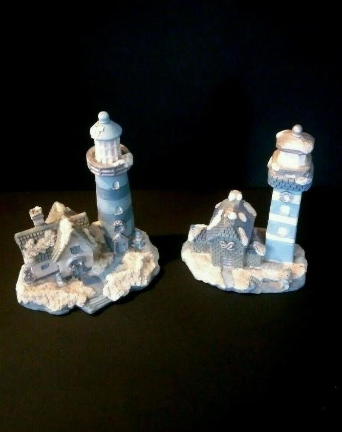 Vintage Pair of Lighthouses Blue and white, Christmas,  Lighthouse Figurines