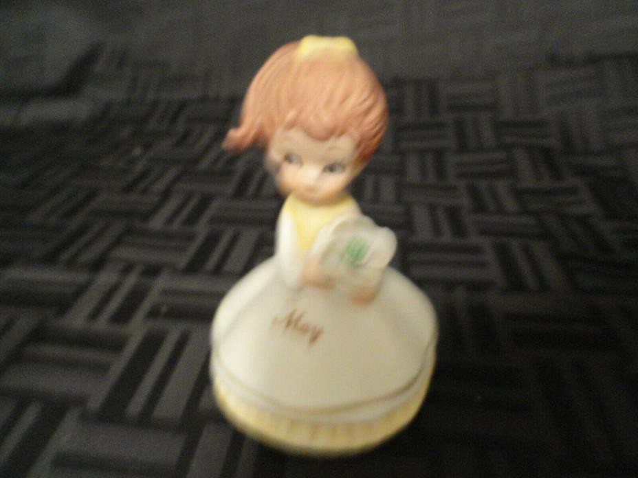May Birthday Girl Vtg Figurine by Lefton in a yellow dress 1960s in an apron