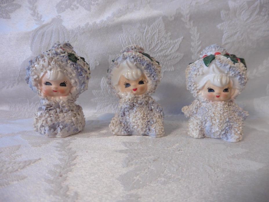 Vintage Set of 3 Geo. Lefton Snow Baby Girls  Figurines