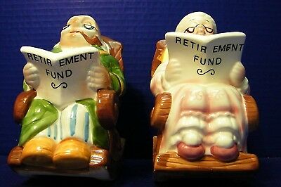 Lefton China Pair Banks Grandma & Grandpa Rocking Chairs Retirement Fund 1989