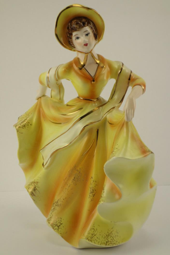 Beautiful Vintage 1950's Porcelain Southern Belle Lady Figurine Gold Trim