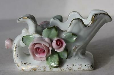 Sleigh-Sled Figurine Lefton 3-D Roses Gold Trim Porcelain Hand Painted Beautiful