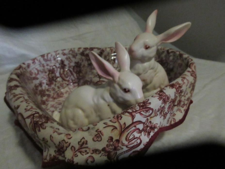 Vintage Lefton White Bunny Rabbit Pair Set Easter Figurines H880 Foil Tag Japan