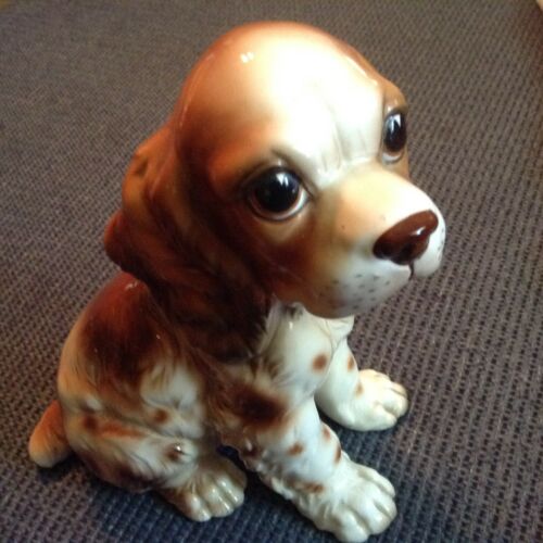 ADORABLE LEFTON LARGE BROWN/WHITE COCKER SPANIAL DOG FIGURINE Great H8165 LABEL