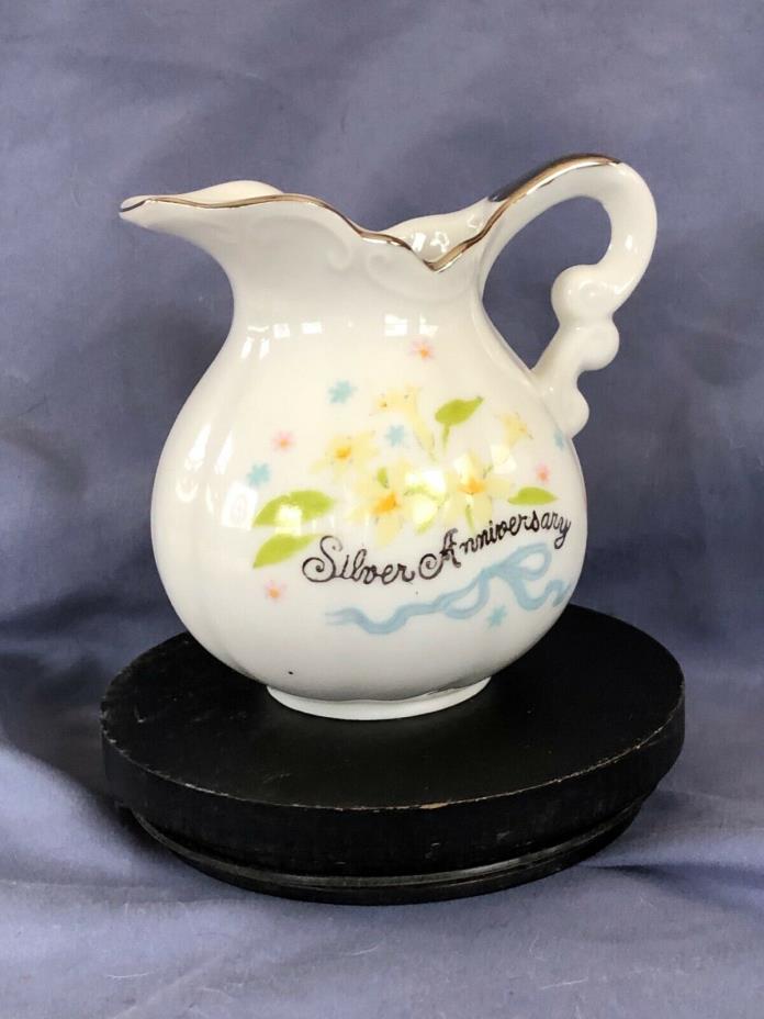 Miniature 25th Silver Wedding Anniversary Pitcher with colorful flowers  4