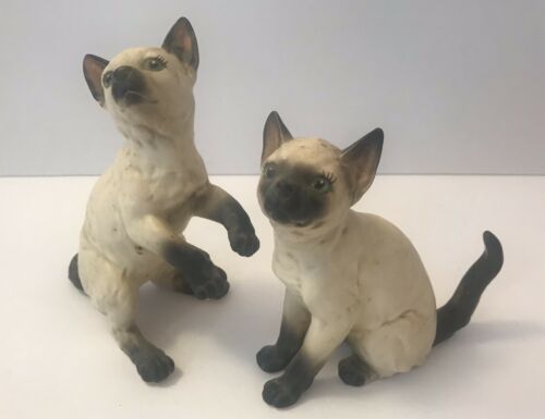 Pair Set 2 Vintage Lefton Siamese Cats 80518 Japan Ivory Black Kitten Figurines