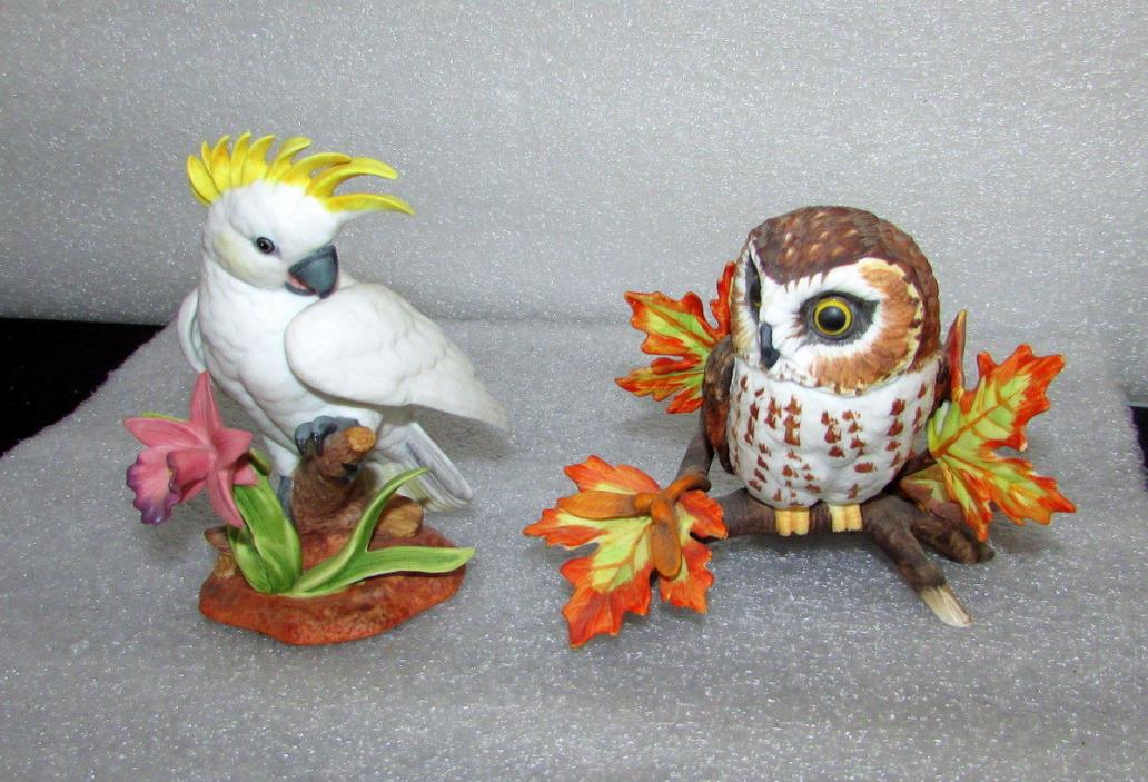 2 Lenox Fine Porcelain Bird Figurines Saw Whet Owl and Cockatoo