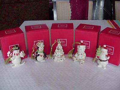 LENOX VERY MERRY PORCELAIN ORNAMENTS SET OF 5 NEW IN BOXES