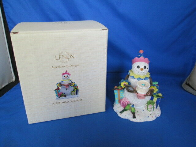 New LENOX A Birthday Surprise Snowman Clown & Cake March Aquamarine Stone Candle