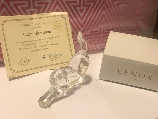 LENOX Lazy Afternoon Fancy Cat Kitten Full Lead Crystal Sculpture Box COA