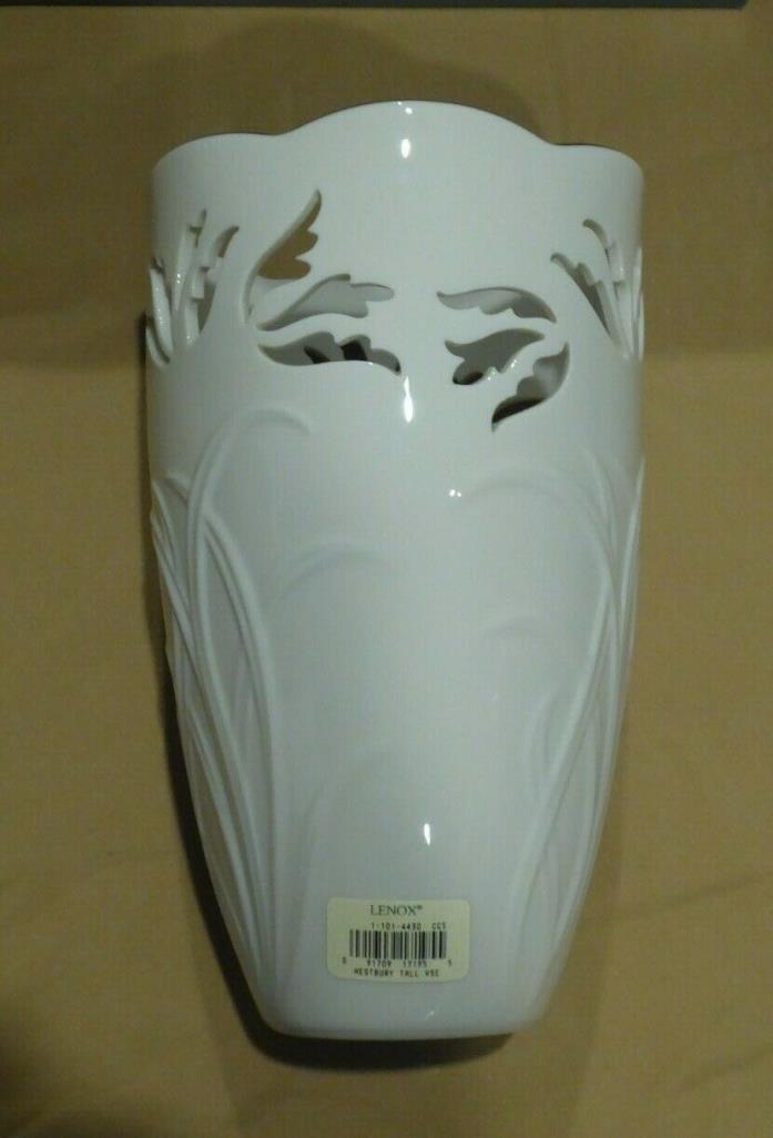NIB Retired Lenox Westbury Tall Vase 9 5/8 inch Porcelain – Ivory with Gold Trim