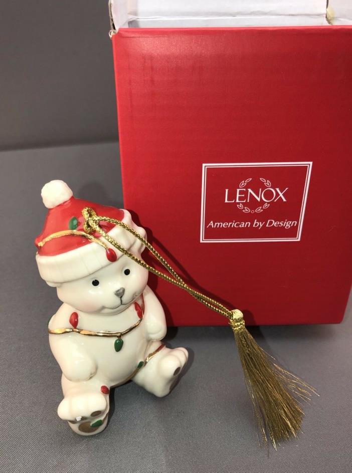 LENOX  Merry Little Christmas Porcelain 24K Gold Teddy Bear Ornament  31/2