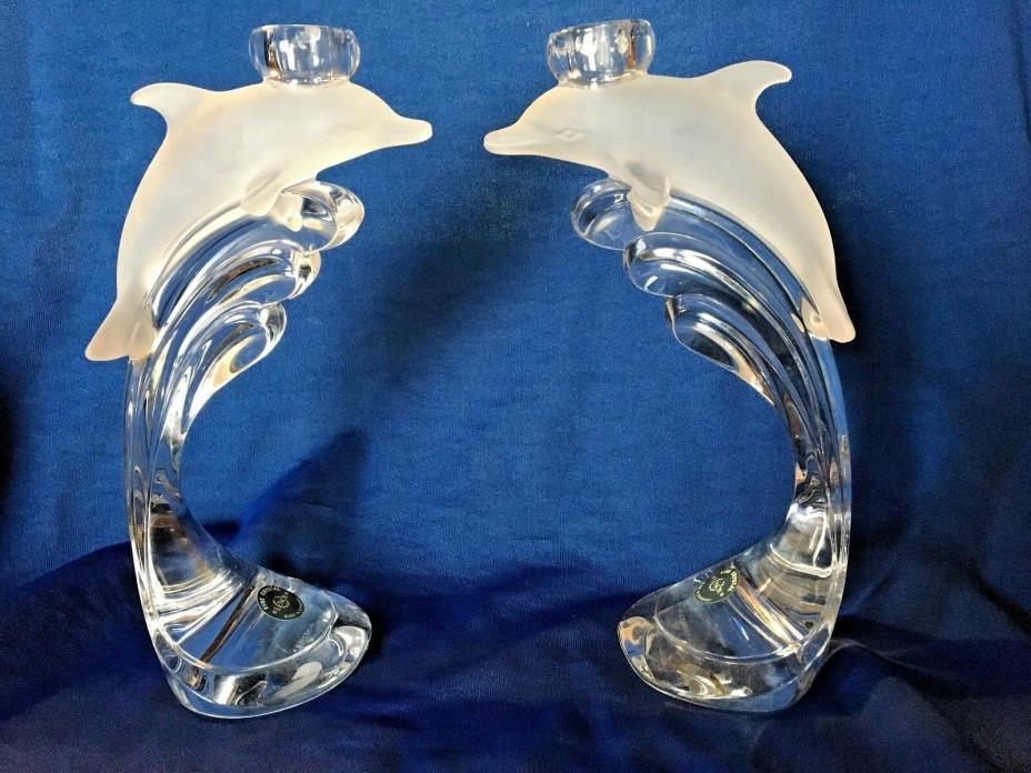Lenox Crystal Candleholder Dolphin pair Fine Crystal ~ Made in Germany