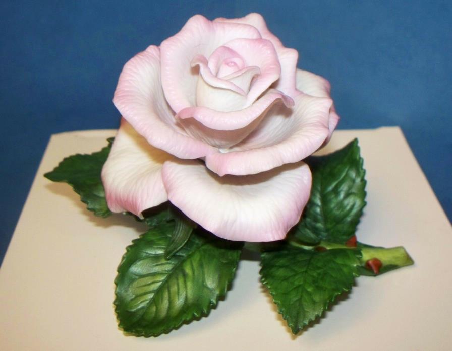 Lenox Garden Porcelain Tea Rose Figurine White Pink Blush Mint in Box