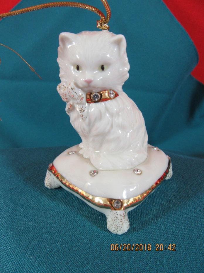 Lenox Kitty Kitten Cat Holiday Ornament on Pillow with Rhinestones