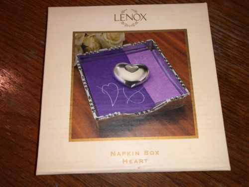 Lenox Napkin Box Heart Design W/ Beverage Napkins And Weighted Heart BRAND NEW
