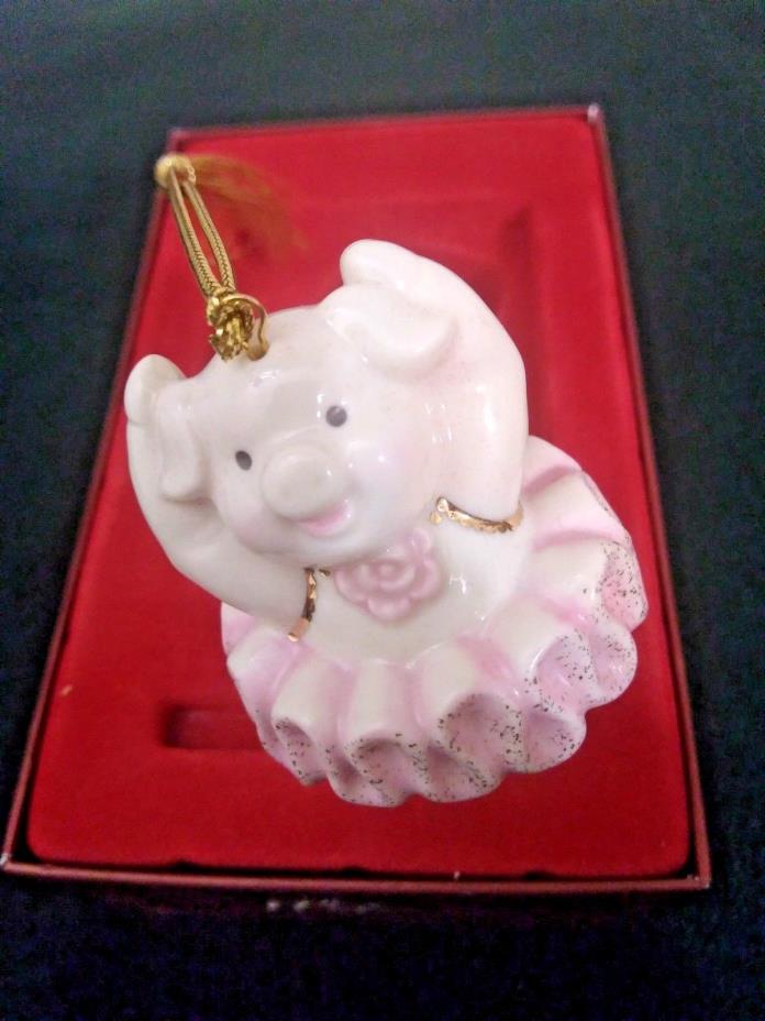 LENOX Ornament 2003 Pig Pirouette Pig Ballerina with Wings Pink Gold NEW  (OL19)