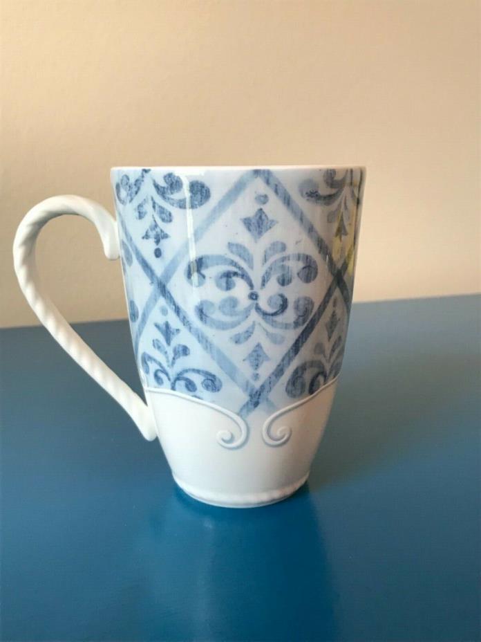 Lenox tea/ coffee Mug Swedish Trellis porcelain white and blue, Lodge Collection